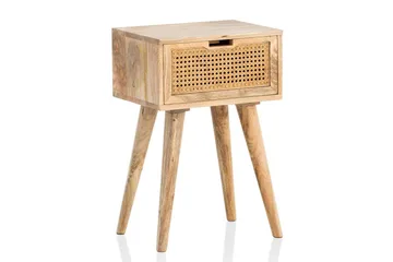 Sängbord Wohnling Massivt mangoträ med 1 låda med wienerflätverk i modern stil Ljusbrun - Ljusbrun - Möbler - Bord & matgrupp - Avlastningsbord & sidobord - Sängbord & nattduksbord