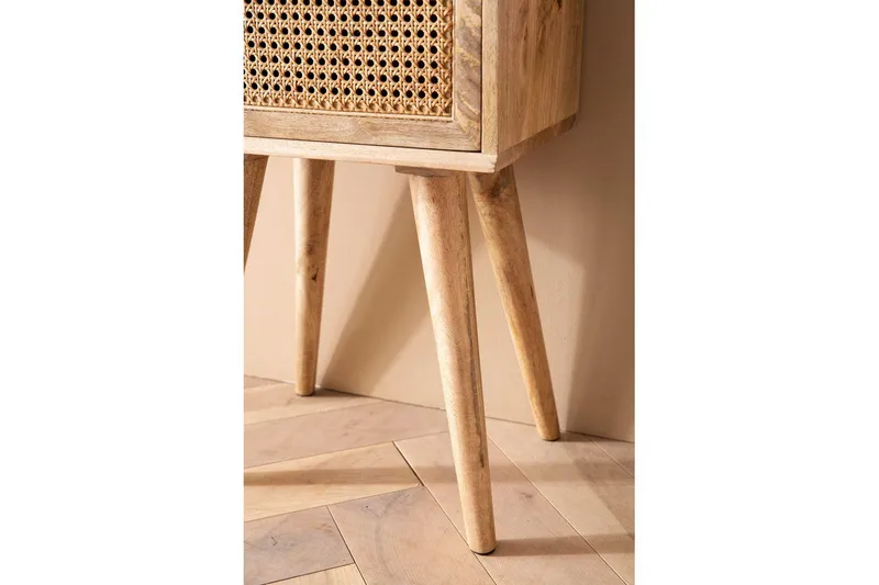 Sängbord Wohnling Massivt mangoträ med 1 låda med wienerflätverk i modern stil Ljusbrun - Ljusbrun - Möbler - Bord & matgrupp - Avlastningsbord & sidobord - Sängbord & nattduksbord