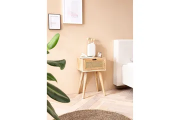 Sängbord Wohnling Massivt mangoträ med 1 låda med wienerflätverk i modern stil Ljusbrun - Ljusbrun - Möbler - Bord & matgrupp - Avlastningsbord & sidobord - Sängbord & nattduksbord