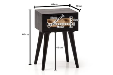 Sängbord Wohnling Massivt mangoträ med 1 låda med wienerflätverk i modern stil Svart - Svart - Möbler - Bord & matgrupp - Avlastningsbord & sidobord - Sängbord & nattduksbord