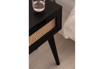 Sängbord Wohnling Massivt mangoträ med 1 låda med wienerflätverk i modern stil Svart - Svart - Möbler - Bord & matgrupp - Avlastningsbord & sidobord - Sängbord & nattduksbord