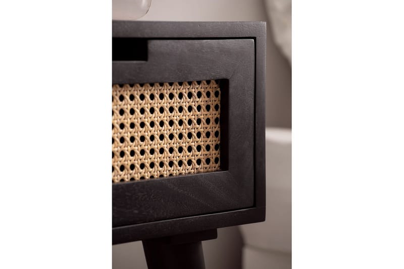 Sängbord Wohnling Massivt mangoträ med 1 låda med wienerflätverk i modern stil Svart - Svart - Möbler - Bord & matgrupp - Avlastningsbord & sidobord - Sängbord & nattduksbord