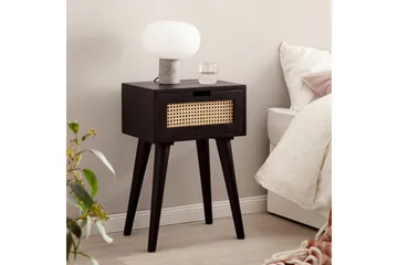 Sängbord Wohnling Massivt mangoträ med 1 låda med wienerflätverk i modern stil Svart - Svart - Möbler - Bord & matgrupp - Avlastningsbord & sidobord - Sängbord & nattduksbord