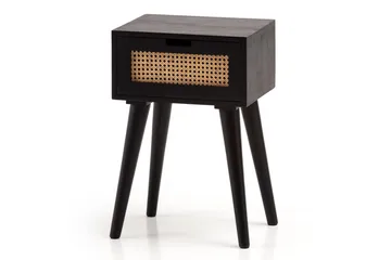 Sängbord Wohnling Massivt mangoträ med 1 låda med wienerflätverk i modern stil Svart - Svart - Möbler - Bord & matgrupp - Avlastningsbord & sidobord - Sängbord & nattduksbord