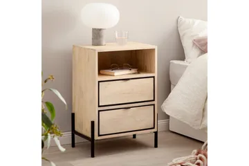 Sängbord Wohnling Massivt Mangoträ med 2 Lådor Ett Förvaringsfack - Möbler - Bord & matgrupp - Avlastningsbord & sidobord - Sängbord & nattduksbord