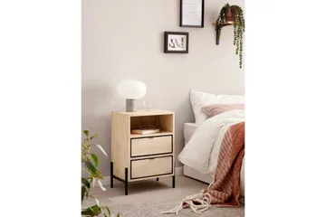 Sängbord Wohnling Massivt Mangoträ med 2 Lådor Ett Förvaringsfack - Möbler - Bord & matgrupp - Avlastningsbord & sidobord - Sängbord & nattduksbord