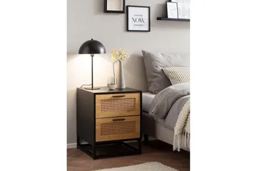 Sängbord Wohnling Massivt mangoträ med 2 lådor med Wiens flätverk i industriell stil - Möbler - Bord & matgrupp - Avlastningsbord & sidobord - Sängbord & nattduksbord