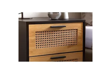 Sängbord Wohnling Massivt mangoträ med 2 lådor med Wiens flätverk i industriell stil - Möbler - Bord & matgrupp - Avlastningsbord & sidobord - Sängbord & nattduksbord