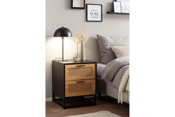 Sängbord Wohnling Massivt mangoträ med 2 lådor med Wiens flätverk i industriell stil - Möbler - Bord & matgrupp - Avlastningsbord & sidobord - Sängbord & nattduksbord