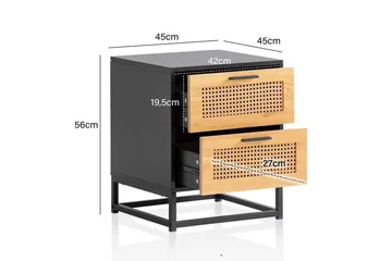 Sängbord Wohnling Massivt mangoträ med 2 lådor med Wiens flätverk i industriell stil - Möbler - Bord & matgrupp - Avlastningsbord & sidobord - Sängbord & nattduksbord