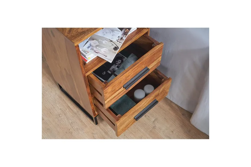 Sängbord Wohnling Massivt trä för kontinentalsängar med 2 lådor förvaringshylla lantlig stil - Möbler - Bord & matgrupp - Avlastningsbord & sidobord - Sängbord & nattduksbord