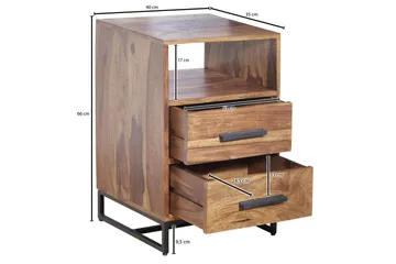 Sängbord Wohnling Massivt trä för kontinentalsängar med 2 lådor förvaringshylla lantlig stil - Möbler - Bord & matgrupp - Avlastningsbord & sidobord - Sängbord & nattduksbord