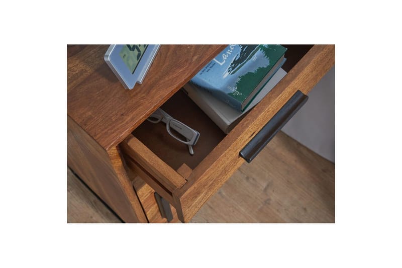 Sängbord Wohnling Massivt trä för kontinentalsängar med 3 lådor 1 dörr lantlig stil - Möbler - Bord & matgrupp - Avlastningsbord & sidobord - Sängbord & nattduksbord