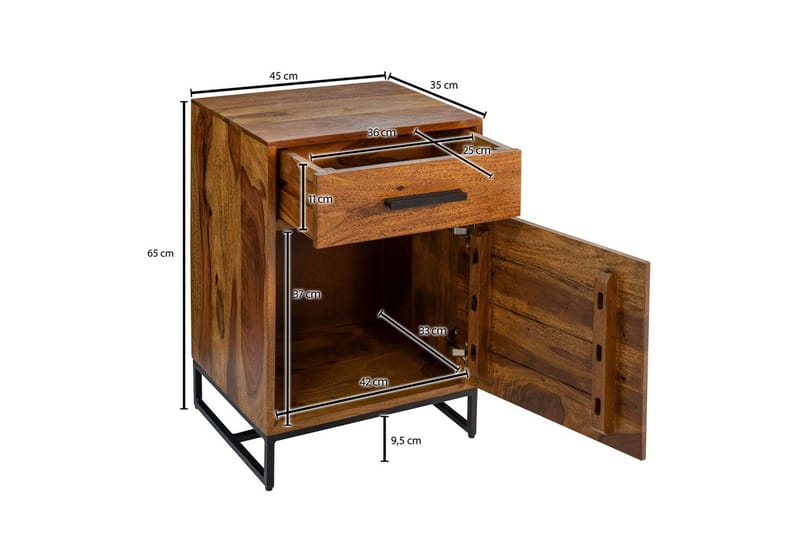 Sängbord Wohnling Massivt trä för kontinentalsängar med 3 lådor 1 dörr lantlig stil - Möbler - Bord & matgrupp - Avlastningsbord & sidobord - Sängbord & nattduksbord