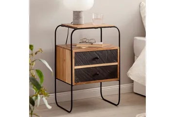 Sängbord Wohnling Massivt trä med 2 flytande lådor i en metallram - Möbler - Bord & matgrupp - Avlastningsbord & sidobord - Sängbord & nattduksbord