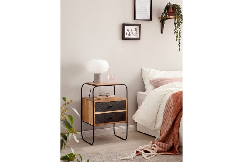 Sängbord Wohnling Massivt trä med 2 flytande lådor i en metallram - Möbler - Bord & matgrupp - Avlastningsbord & sidobord - Sängbord & nattduksbord