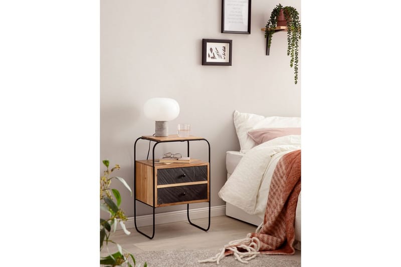 Sängbord Wohnling Massivt trä med 2 flytande lådor i en metallram - Möbler - Bord & matgrupp - Avlastningsbord & sidobord - Sängbord & nattduksbord