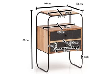Sängbord Wohnling Massivt trä med 2 flytande lådor i en metallram - Möbler - Bord & matgrupp - Avlastningsbord & sidobord - Sängbord & nattduksbord