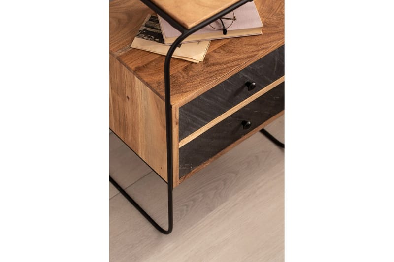 Sängbord Wohnling Massivt trä med 2 flytande lådor i en metallram - Möbler - Bord & matgrupp - Avlastningsbord & sidobord - Sängbord & nattduksbord