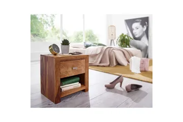 Sängbord Wohnling Massivt trä med låda hylla lantligt - Möbler - Bord & matgrupp - Avlastningsbord & sidobord - Sängbord & nattduksbord