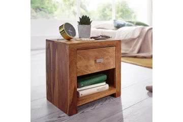 Sängbord Wohnling Massivt trä med låda hylla lantligt - Möbler - Bord & matgrupp - Avlastningsbord & sidobord - Sängbord & nattduksbord