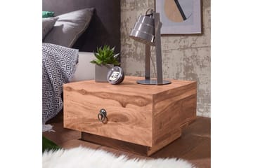 Sängbord Wohnling Massivt trä med låda och elegant handtag i låg design i lantlig stil Akacia - Akacia - Möbler - Bord & matgrupp - Avlastningsbord & sidobord - Sängbord & nattduksbord