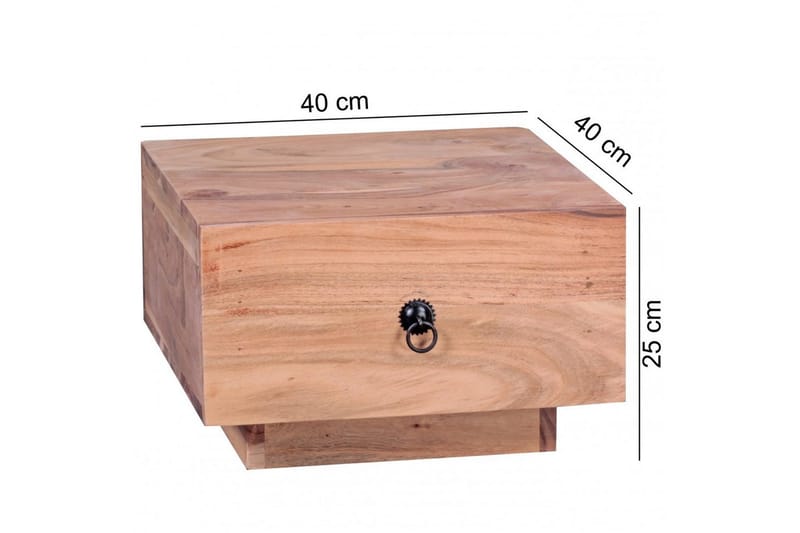 Sängbord Wohnling Massivt trä med låda och elegant handtag i låg design i lantlig stil Akacia - Akacia - Möbler - Bord & matgrupp - Avlastningsbord & sidobord - Sängbord & nattduksbord