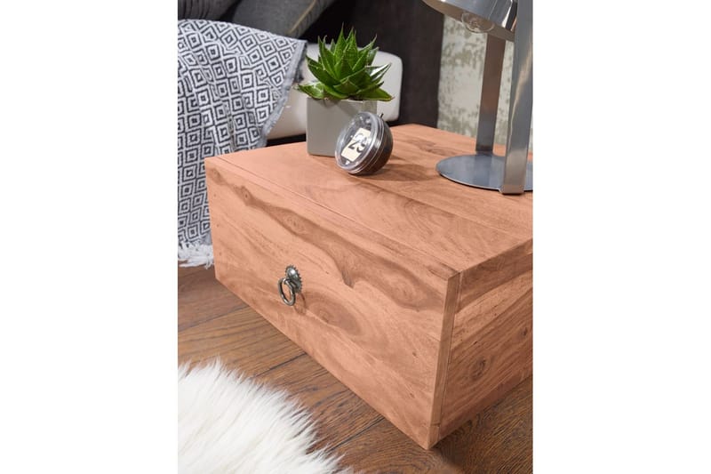 Sängbord Wohnling Massivt trä med låda och elegant handtag i låg design i lantlig stil Akacia - Akacia - Möbler - Bord & matgrupp - Avlastningsbord & sidobord - Sängbord & nattduksbord