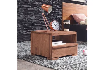 Sängbord Wohnling Massivt trä med låda och hylla i låg design i lantlig stil Akacia - Akacia - Möbler - Bord & matgrupp - Avlastningsbord & sidobord - Sängbord & nattduksbord