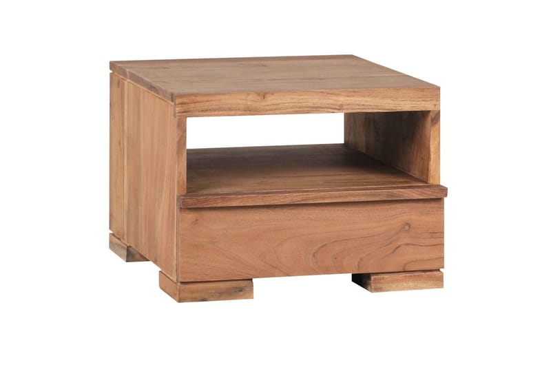 Sängbord Wohnling Massivt trä med låda och hylla i låg design i lantlig stil Akacia - Akacia - Möbler - Bord & matgrupp - Avlastningsbord & sidobord - Sängbord & nattduksbord