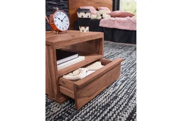 S ängbord Wohnling Massivt trä med låda och hylla i låg design i lantlig stil Akacia - Akacia - Möbler - Bord & matgrupp - Avlastningsbord & sidobord - Sängbord & nattduksbord