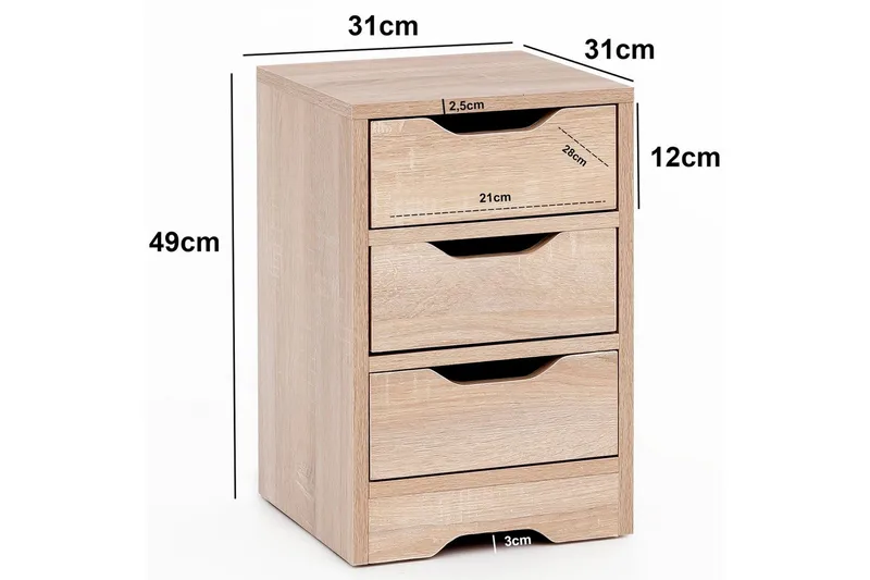 Sängbord Wohnling med 3 lådor i en enkel, modern design för boxspring-säng Sonoma - Sonoma - Möbler - Bord & matgrupp - Avlastningsbord & sidobord - Sängbord & nattduksbord