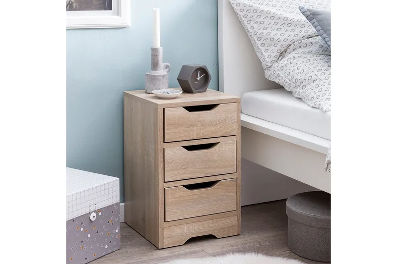 Sängbord Wohnling med 3 lådor i en enkel, modern design för boxspring-säng Sonoma - Sonoma - Möbler - Bord & matgrupp - Avlastningsbord & sidobord - Sängbord & nattduksbord