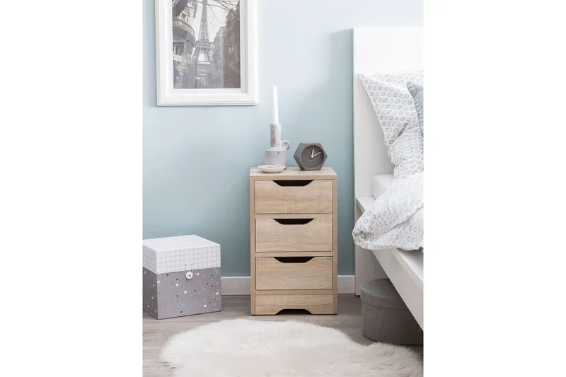 Sängbord Wohnling med 3 lådor i en enkel, modern design för boxspring-säng Sonoma - Sonoma - Möbler - Bord & matgrupp - Avlastningsbord & sidobord - Sängbord & nattduksbord