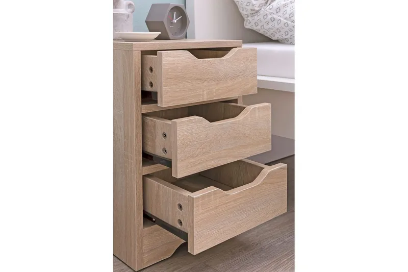 Sängbord Wohnling med 3 lådor i en enkel, modern design för boxspring-säng Sonoma - Sonoma - Möbler - Bord & matgrupp - Avlastningsbord & sidobord - Sängbord & nattduksbord