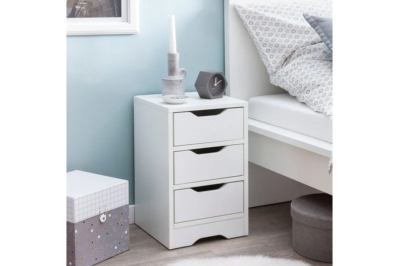 Sängbord Wohnling med 3 lådor i en enkel, modern design för boxspring-säng Vit - Vit - Möbler - Bord & matgrupp - Avlastningsbord & sidobord - Sängbord & nattduksbord