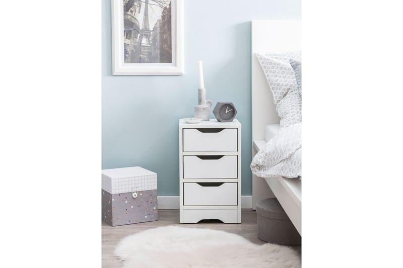 Sängbord Wohnling med 3 lådor i en enkel, modern design för boxspring-säng Vit - Vit - Möbler - Bord & matgrupp - Avlastningsbord & sidobord - Sängbord & nattduksbord