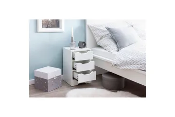 Sängbord Wohnling med 3 lådor i en enkel, modern design för boxspring-säng Vit - Vit - Möbler - Bord & matgrupp - Avlastningsbord & sidobord - Sängbord & nattduksbord