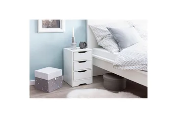 Sängbord Wohnling med 3 lådor i en enkel, modern design för boxspring-säng Vit - Vit - Möbler - Bord & matgrupp - Avlastningsbord & sidobord - Sängbord & nattduksbord