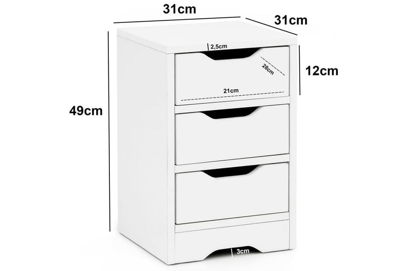 Sängbord Wohnling med 3 lådor i en enkel, modern design för boxspring-säng Vit - Vit - Möbler - Bord & matgrupp - Avlastningsbord & sidobord - Sängbord & nattduksbord