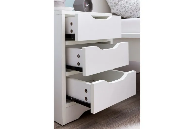 Sängbord Wohnling med 3 lådor i en enkel, modern design för boxspring-säng Vit - Vit - Möbler - Bord & matgrupp - Avlastningsbord & sidobord - Sängbord & nattduksbord