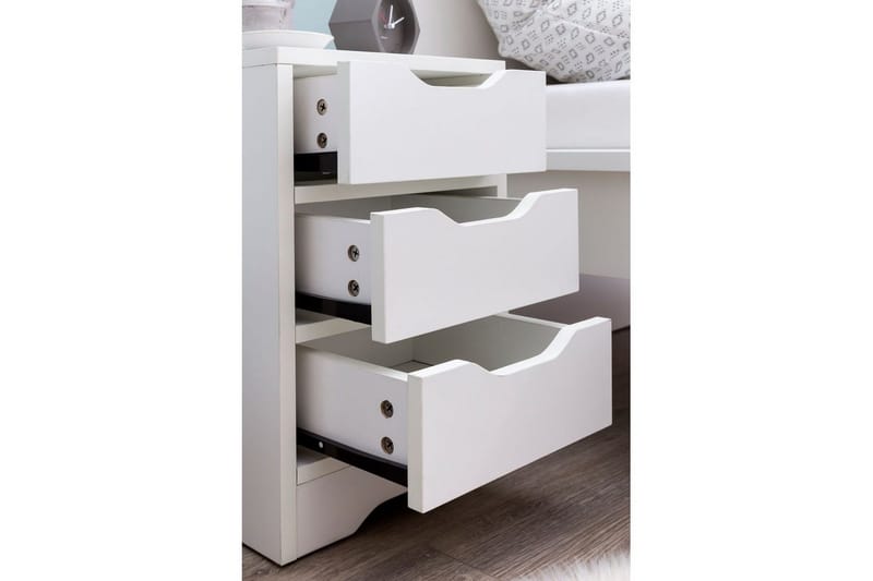 Sängbord Wohnling med 3 lådor i en enkel, modern design för boxspring-säng Vit - Vit - Möbler - Bord & matgrupp - Avlastningsbord & sidobord - Sängbord & nattduksbord