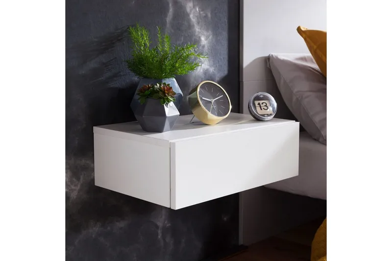 Sängbord Wohnling med låda för väggmontering, svävande utseende Vit - Vit - Möbler - Bord & matgrupp - Avlastningsbord & sidobord - Sängbord & nattduksbord