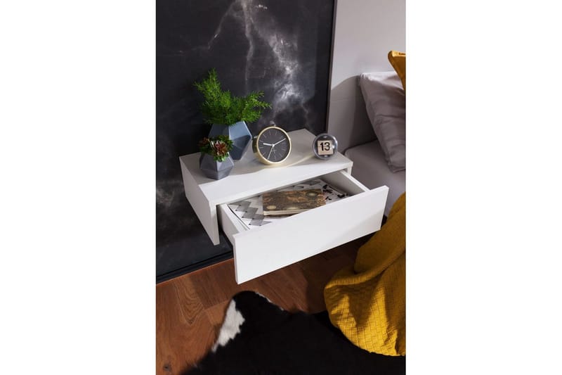 Sängbord Wohnling med låda för väggmontering, svävande utseende Vit - Vit - Möbler - Bord & matgrupp - Avlastningsbord & sidobord - Sängbord & nattduksbord