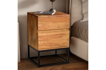 Sängbord Wohnling Modern look med 2 lådor tillverkade av massivt sheeshamträ i en industriell look - Möbler - Bord & matgrupp - Avlastningsbord & sidobord - Sängbord & nattduksbord