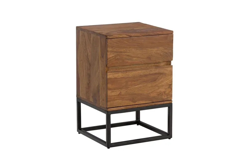 Sängbord Wohnling Modern look med 2 lådor tillverkade av massivt sheeshamträ i en industriell look