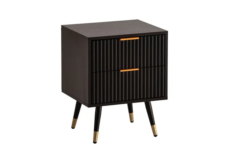 Sängbord Wohnling Modern look med 2 lådor tillverkade av spånskiva med ek-effekt glansiga höjdpunkter