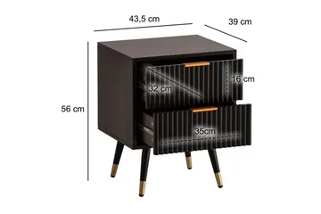 Sängbord Wohnling Modern look med 2 lådor tillverkade av spånskiva med ek-effekt glansiga höjdpunkter - Möbler - Bord & matgrupp - Avlastningsbord & sidobord - Sängbord & nattduksbord