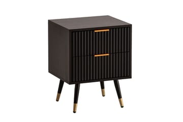 Sängbord Wohnling Modern look med 2 lådor tillverkade av spånskiva med ek-effekt glansiga höjdpunkter - Möbler - Bord & matgrupp - Avlastningsbord & sidobord - Sängbord & nattduksbord