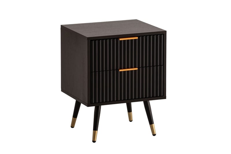 Sängbord Wohnling Modern look med 2 lådor tillverkade av spånskiva med ek-effekt glansiga höjdpunkter - Möbler - Bord & matgrupp - Avlastningsbord & sidobord - Sängbord & nattduksbord